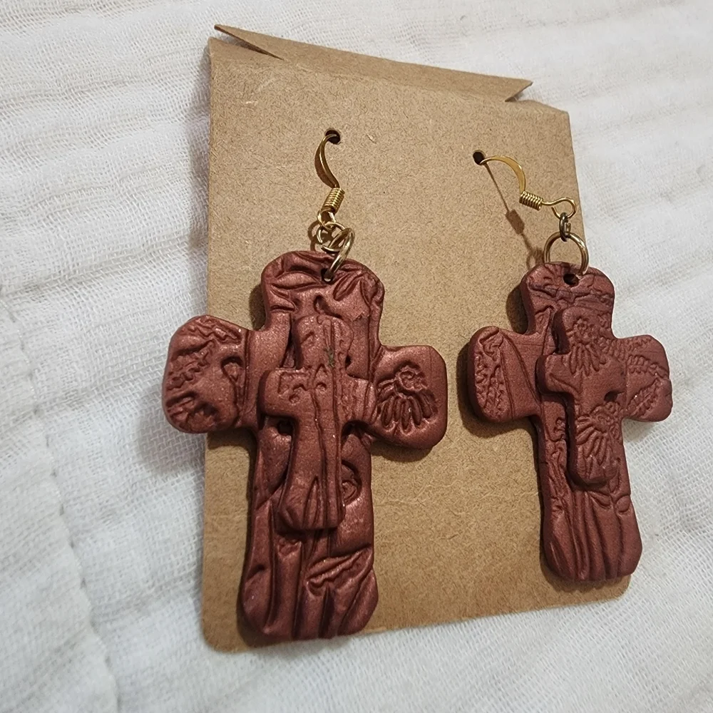 Handmade Floral Cross Earrings